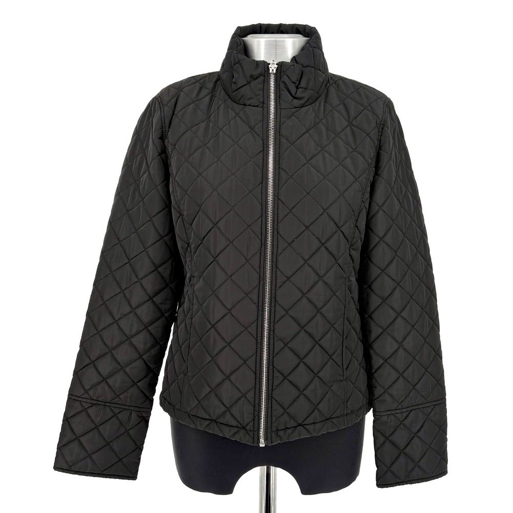 Calvin Klein Quilted‎ Jacket Women Black Zip Front Collar Belted Women Size S***